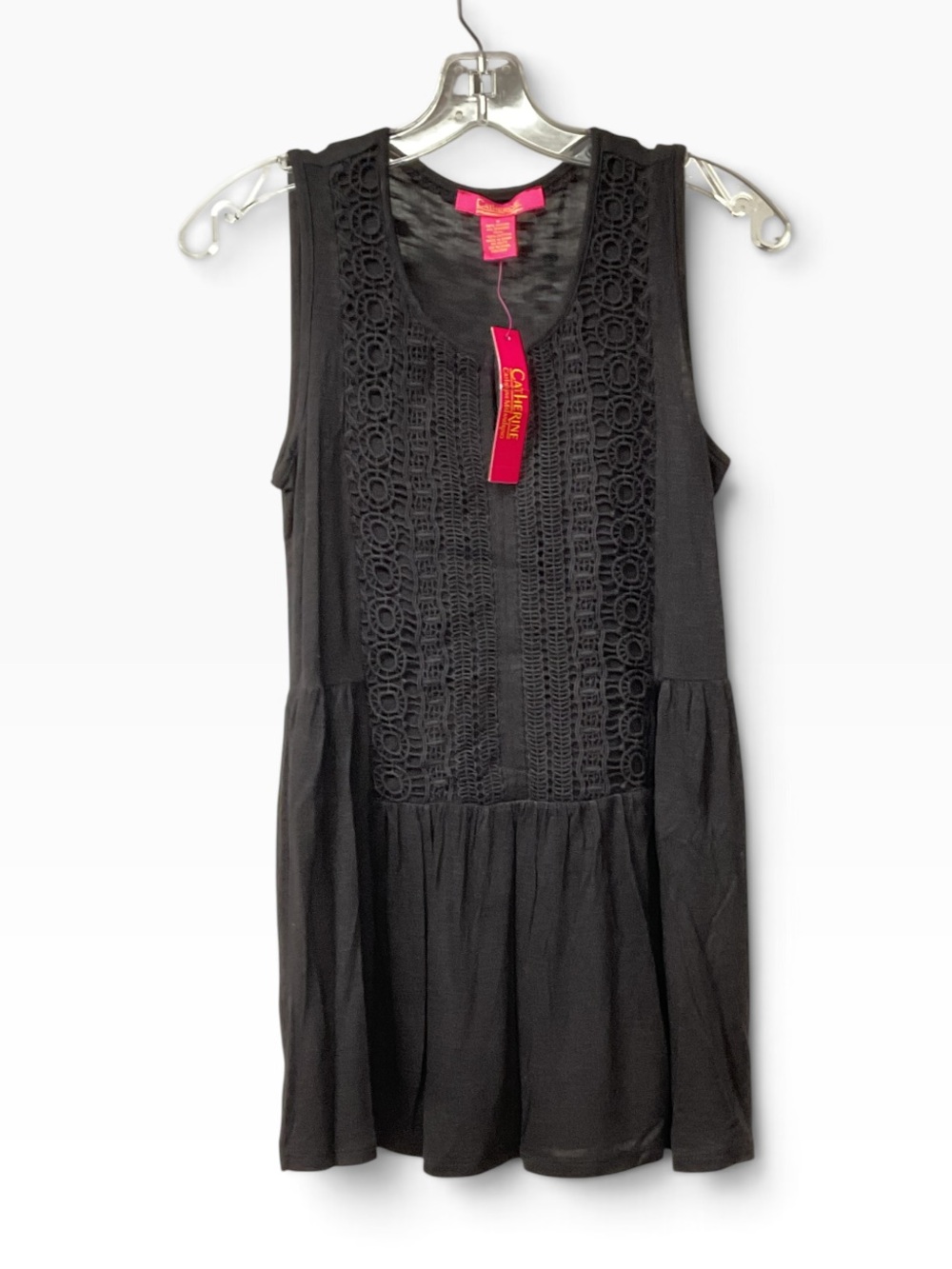 Brand New-Catherine Melandrino Sleeveless Black Lace-Front Tank Top Tank